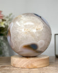 Natural Quartz & Agate Sphere with Wooden Stand with built-in LED Light - SPH0143