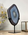 Blue Agate Slice with Metal Stand – Natural Crystal Decor from Uruguay - MWS2004