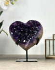 Amethyst Stone Heart Carving, Metallic Stand Included - HST0316