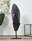 Agate Slice on Stand with Natural Amethyst Druzy Center - MWS2901