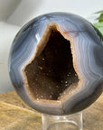 Blue Banded Agate Druzy Sphere Geode with Orange Tone Crystal Cavity - SPH0152
