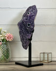 Huge Natural Uruguayan amethyst Cluster with Stalactite Eyes on Metal Stand - MWS2996