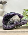 Natural Uruguayan Amethyst Geode with Calcite Formation Covered with Sugar Quartz Crystals - CBP1412