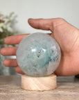 Green Sugar Quartz Sphere with Wooden Stand with uilt-in LED Light - SPH0140