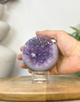 Amethyst & Banded Agate Sphere Geode with Druzy Interior - SPH0234