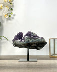 Deep Purple Amethyst Geode on Metal Stand With Green Jasper Shell - MWS2720