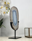 Unique Uruguayan Blue Agate & Quartz on Stand – Polished Banded Slice - MWS2015