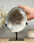 Stunning Large Sugar Druzy Quartz Geode, Metallic Stand Included - MWS1421