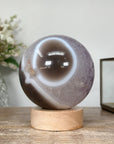 Natural Quartz & Amethyst Sphere with Wooden Stand with built-in LED Light - SPH0137