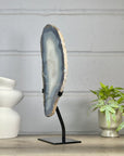 XXL Natural Blue Banded Agate & Quartz Stone Slice on Stand - MWS3042
