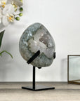 Green Quartz Geode on Metal Stand With Calcite Center - MWS2771