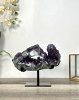 Deep Purple Amethyst Geode on Metal Stand With Green Jasper Shell - MWS2720