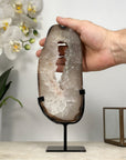 Beautiful Natural Quartz Geode Slice, Crystal Portal with Metallic Stand - MWS1953