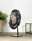 Amethyst with Calcite Inclusion on Metal Stand – Natural Display Piece - MWS2404