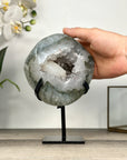 Green Quartz Geode on Metal Stand With Calcite Center - MWS2771