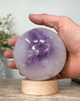 Natural Quartz & Amethyst Sphere with Wooden Stand with built-in LED Light - SPH0137