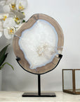 Blue Agate & Quartz Slice on Metal Stand – Banded Uruguayan Crystal - MWS2014