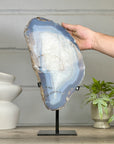 XXL Natural Blue Banded Agate & Quartz Stone Slice on Stand - MWS3042
