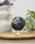 Blue Banded Agate Druzy Sphere Geode with Orange Tone Crystal Cavity - SPH0152