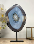 Blue Agate Slice with Metal Stand – Natural Crystal Decor from Uruguay - MWS2004