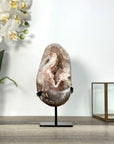 Natural Crystal Peach Tone Sugar Quartz Specimen With Metal Stand - MWS2727