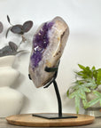 Natural Amethyst & Quartz Stone Specimen on Metal Stand - MWS3139