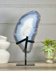 XXL Natural Blue Banded Agate & Quartz Stone Slice on Stand - MWS3042