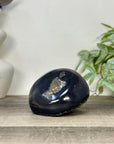 Polished Agate Stone Geode with Black Quartz Druzy - STGE0059