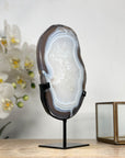 Blue Agate & Quartz Slice with Base – Polished Uruguayan Gemstone for Desk or Studio - MWS2008