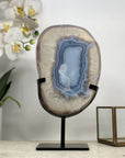 Unique Uruguayan Blue Agate & Quartz on Stand – Polished Banded Slice - MWS2015