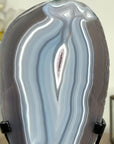 Decorative Blue Agate Slice with Metal Base – Natural Polished Stone from Uruguay - MWS2003