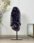 Deep Purple Amethyst Geode From Uruguay on Metal Stand – Premium Crystal Accent for Living Room Decor - MWS2496