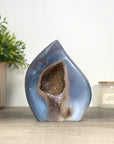 Blue Agate & Quartz Druzy Stone Flame Carving - FST0161
