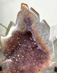 Pink Amethyst Stone Leaf Carving - Metal Stand Included - MWS2805