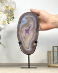 Uruguayan Banded Agate & Amethyst Slice with Metal Stand