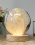 Natural Quartz & Agate Sphere with Wooden Stand with built-in LED Light - SPH0143