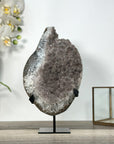 Smoky Sugar Quartz Geode on Metal Stand – Unique Crystal for Office Decor - MWS2740