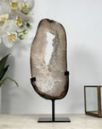 Beautiful Natural Quartz Geode Slice, Crystal Portal with Metallic Stand - MWS1953