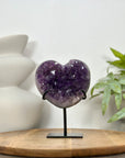 Natural Amethyst Crystal Heart with Metal Stand - HST0345