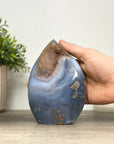 Blue Agate & Quartz Druzy Stone Flame Carving - FST0165