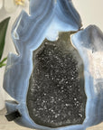 Natural Blue Banded Agate Geode Stone Leaf Carving with Green Druzy Interior - MWS2812