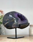 Natural Blue Agate & Amethyst Geode with Handmade Metallic Stand - MWS1552