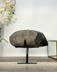 Gray Druzy Quartz Specimen on Metal Stand – Unique Crystal Display for Meditation Space Decor - MWS2712