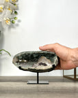 Green Quartz Geode with Calcite Crystal on Metal Stand - MWS2722