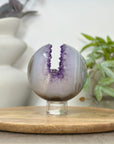 Amethyst & Banded Agate Sphere Geode with Crystal Formation - SPH0184