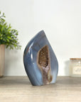 Blue Agate & Quartz Druzy Stone Flame Carving - FST0161