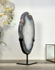 Agate Slice from Uruguay with Crystal Center on Stand for Home Decor - MWS2662