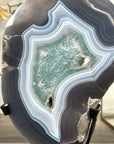 Natural Blue Agate Slice on Stand – Vibrant Pattern for Home Display - MWS2656