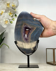 Large Blue Agate & Amethyst Geode Slice, Stand Included - MWS1955