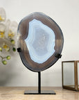 Uruguayan Blue Banded Agate Polished Slice with metal Stand - MWS2000